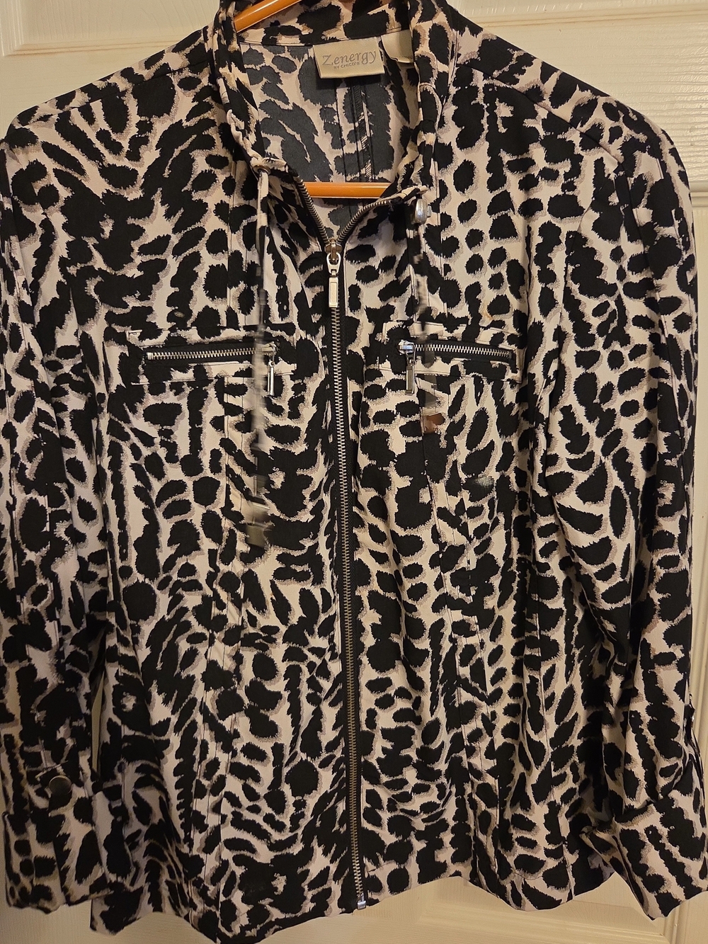 Chico's Black and Cream Printed Utility Jacket